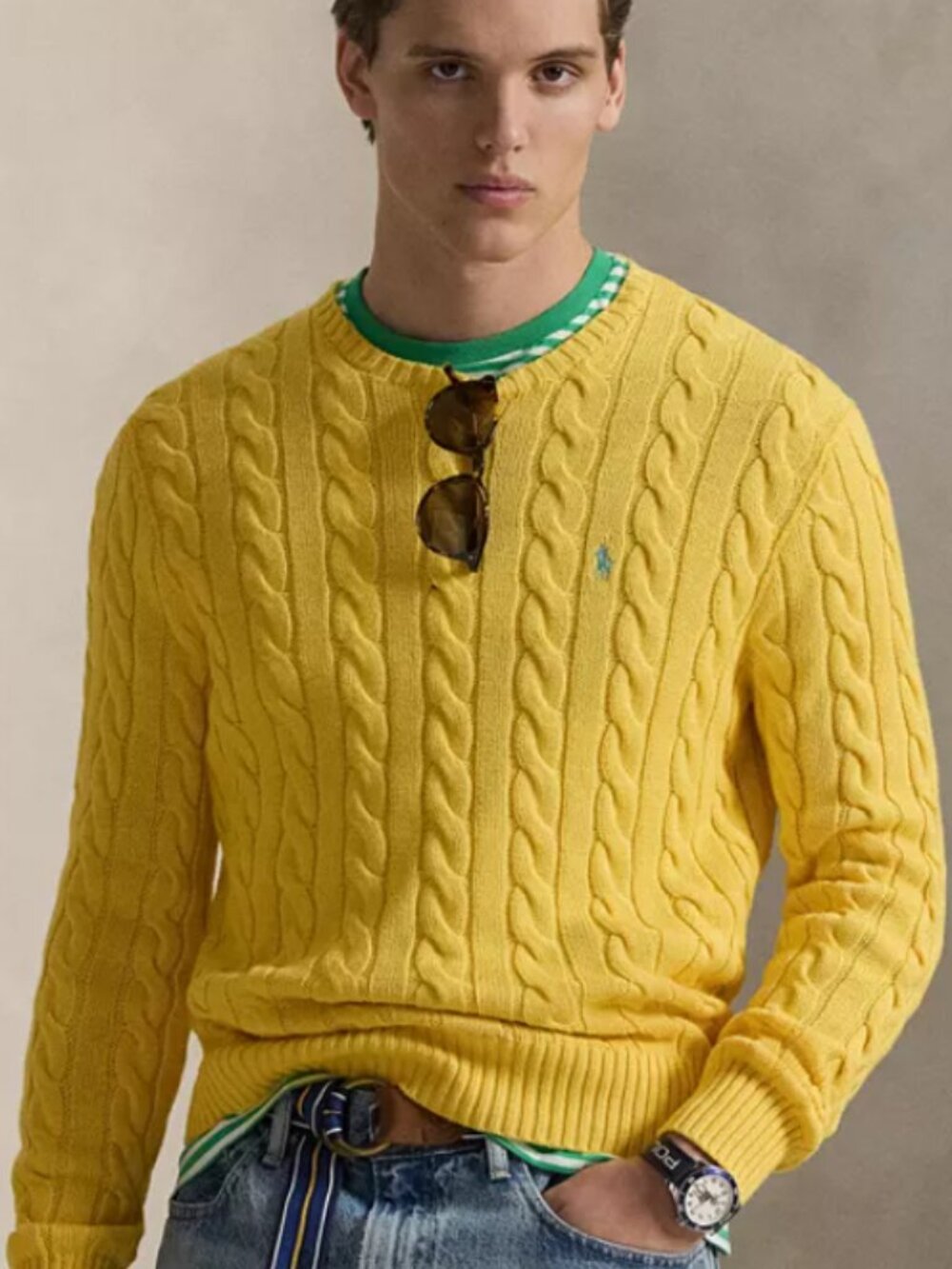 Polo Ralph Lauren Men's Mustard 100% Cotton Cable Knit Sweater